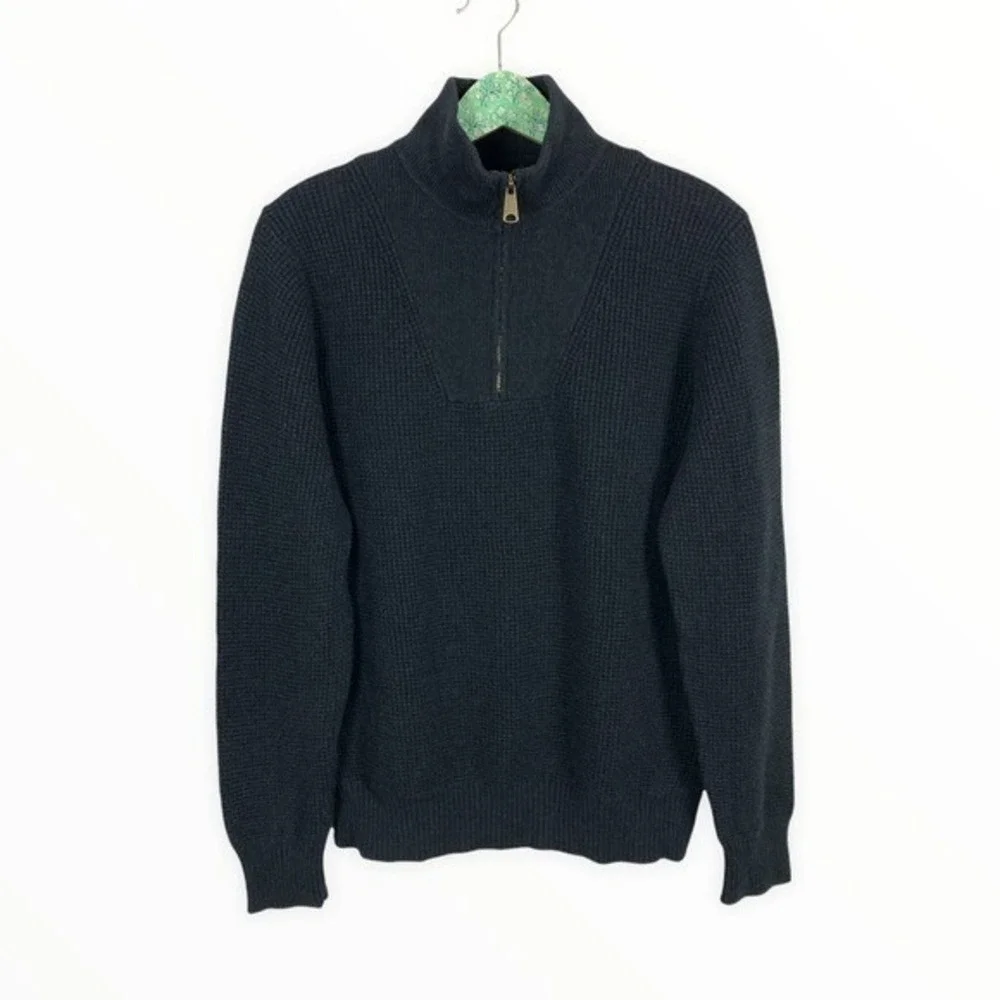 Fossil Mens L Charcoal Wool Blend Quarter Zip Pullover‎ Sweater Classic Fit Warm